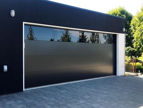 Premium matte black garage door with glass top panel   West Hollywood, CA